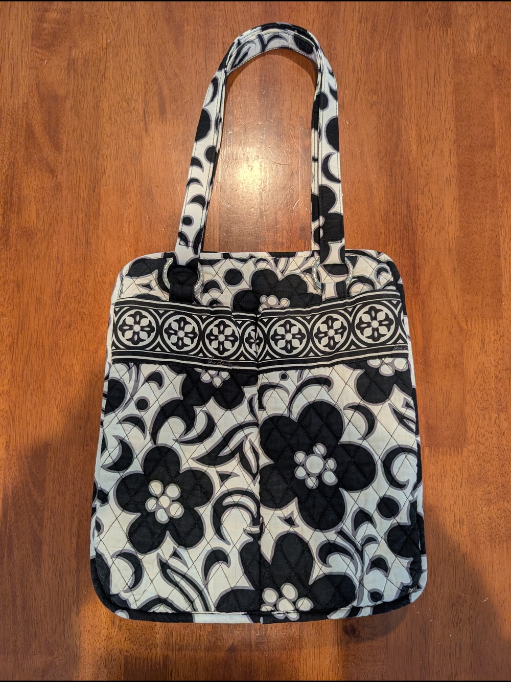 Vera Bradley Black & White Floral Quilted Tote Night & Day 14x11